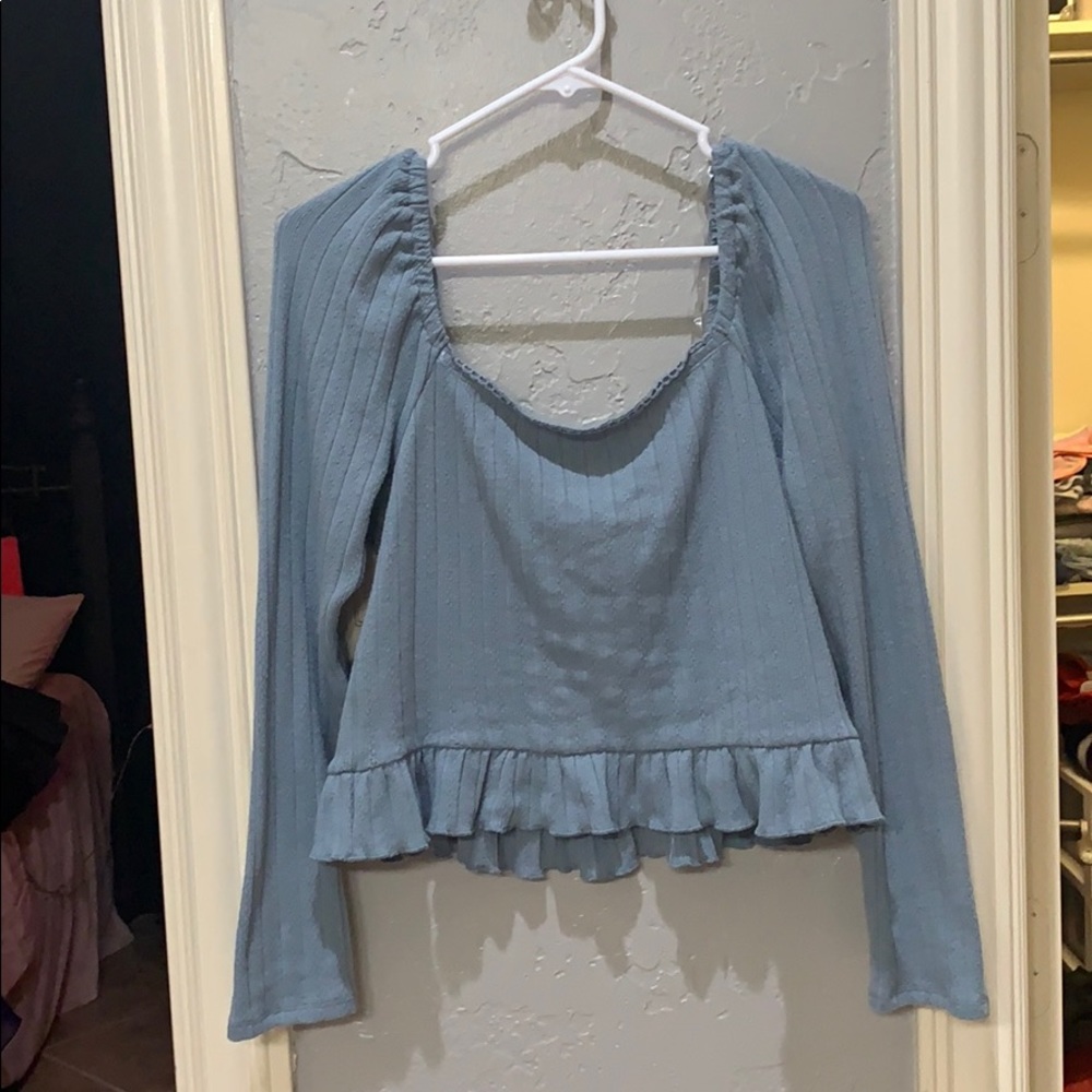 Off the shoulder blue top